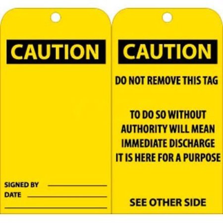 NATIONAL MARKER CO NMC Tags, Caution, 6in X 3in, Yellow/Black, 25/Pk RPT28
